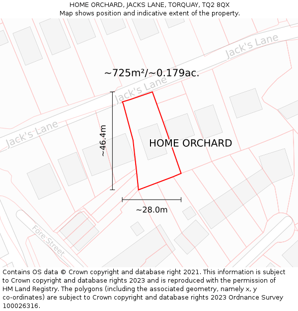 HOME ORCHARD, JACKS LANE, TORQUAY, TQ2 8QX: Plot and title map