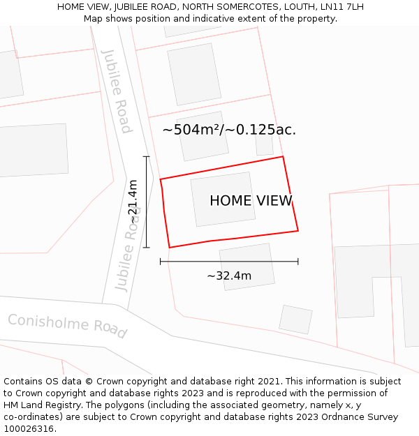 HOME VIEW, JUBILEE ROAD, NORTH SOMERCOTES, LOUTH, LN11 7LH: Plot and title map