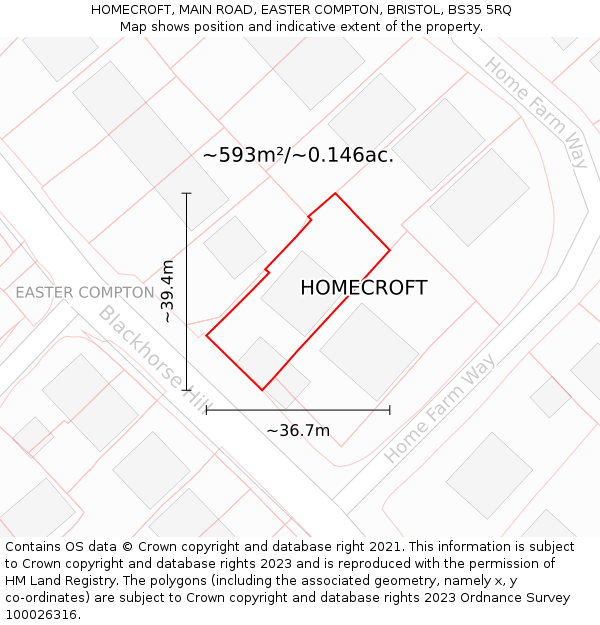 HOMECROFT, MAIN ROAD, EASTER COMPTON, BRISTOL, BS35 5RQ: Plot and title map