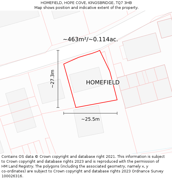 HOMEFIELD, HOPE COVE, KINGSBRIDGE, TQ7 3HB: Plot and title map