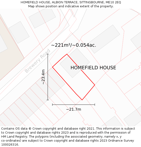 HOMEFIELD HOUSE, ALBION TERRACE, SITTINGBOURNE, ME10 2EQ: Plot and title map