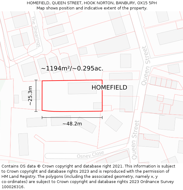 HOMEFIELD, QUEEN STREET, HOOK NORTON, BANBURY, OX15 5PH: Plot and title map