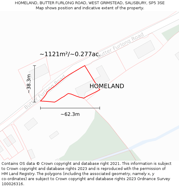 HOMELAND, BUTTER FURLONG ROAD, WEST GRIMSTEAD, SALISBURY, SP5 3SE: Plot and title map