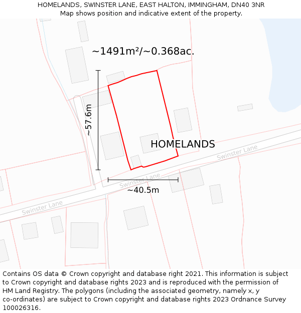 HOMELANDS, SWINSTER LANE, EAST HALTON, IMMINGHAM, DN40 3NR: Plot and title map