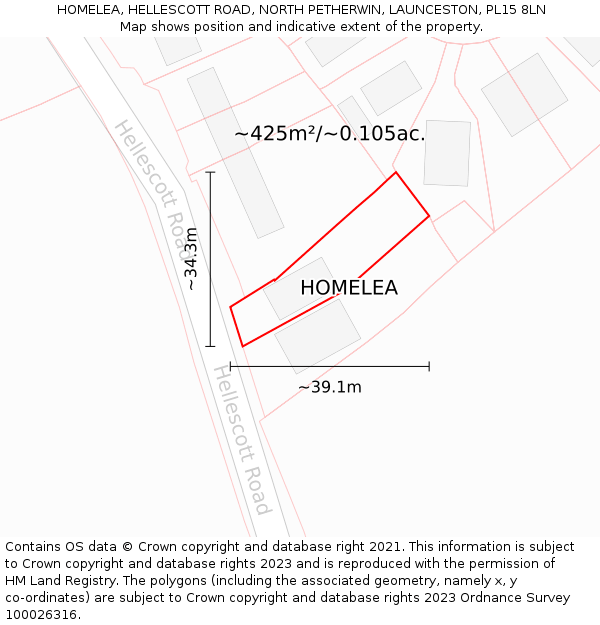 HOMELEA, HELLESCOTT ROAD, NORTH PETHERWIN, LAUNCESTON, PL15 8LN: Plot and title map