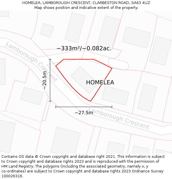 HOMELEA, LAMBOROUGH CRESCENT, CLARBESTON ROAD, SA63 4UZ: Plot and title map