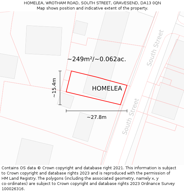 HOMELEA, WROTHAM ROAD, SOUTH STREET, GRAVESEND, DA13 0QN: Plot and title map