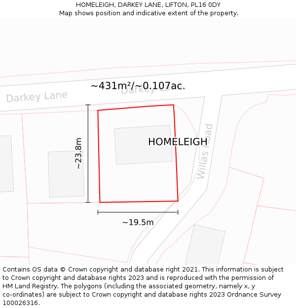 HOMELEIGH, DARKEY LANE, LIFTON, PL16 0DY: Plot and title map