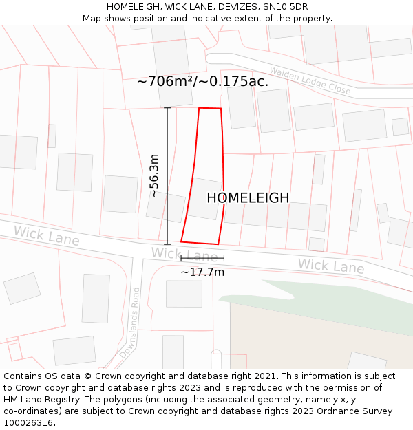 HOMELEIGH, WICK LANE, DEVIZES, SN10 5DR: Plot and title map