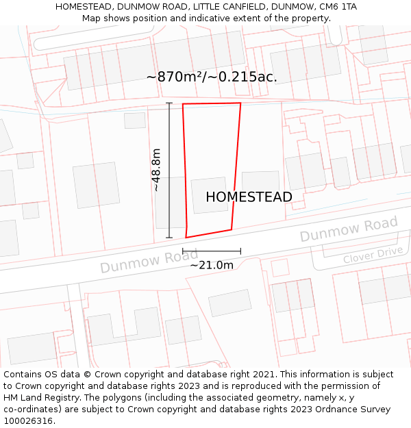 HOMESTEAD, DUNMOW ROAD, LITTLE CANFIELD, DUNMOW, CM6 1TA: Plot and title map