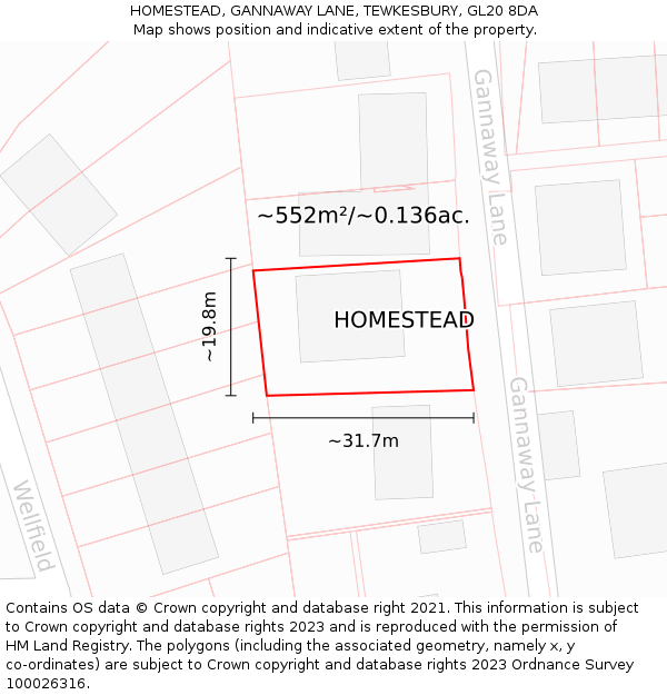 HOMESTEAD, GANNAWAY LANE, TEWKESBURY, GL20 8DA: Plot and title map