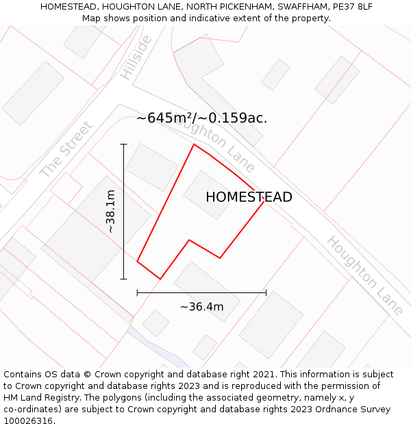 HOMESTEAD, HOUGHTON LANE, NORTH PICKENHAM, SWAFFHAM, PE37 8LF: Plot and title map