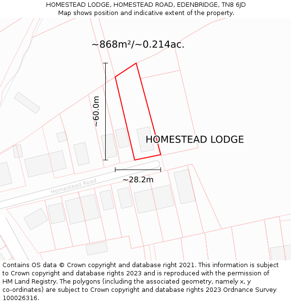 HOMESTEAD LODGE, HOMESTEAD ROAD, EDENBRIDGE, TN8 6JD: Plot and title map