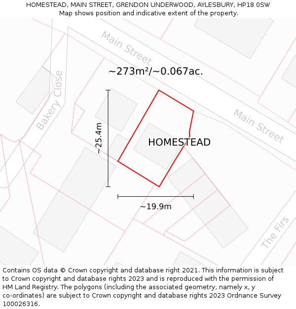 HOMESTEAD, MAIN STREET, GRENDON UNDERWOOD, AYLESBURY, HP18 0SW: Plot and title map