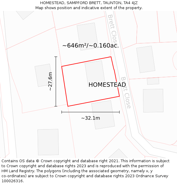 HOMESTEAD, SAMPFORD BRETT, TAUNTON, TA4 4JZ: Plot and title map