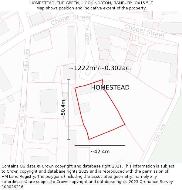 HOMESTEAD, THE GREEN, HOOK NORTON, BANBURY, OX15 5LE: Plot and title map