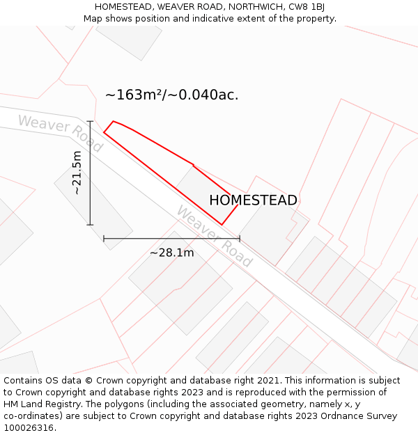 HOMESTEAD, WEAVER ROAD, NORTHWICH, CW8 1BJ: Plot and title map