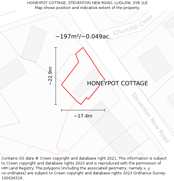 HONEYPOT COTTAGE, STEVENTON NEW ROAD, LUDLOW, SY8 1LE: Plot and title map