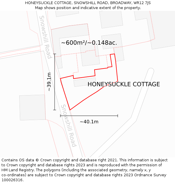 HONEYSUCKLE COTTAGE, SNOWSHILL ROAD, BROADWAY, WR12 7JS: Plot and title map