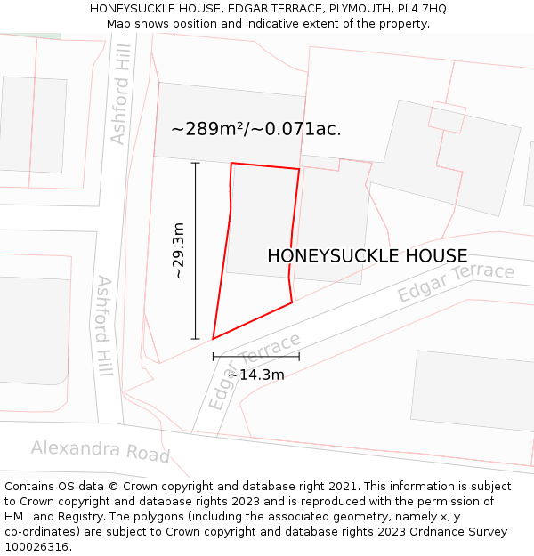 HONEYSUCKLE HOUSE, EDGAR TERRACE, PLYMOUTH, PL4 7HQ: Plot and title map