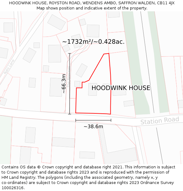 HOODWINK HOUSE, ROYSTON ROAD, WENDENS AMBO, SAFFRON WALDEN, CB11 4JX: Plot and title map