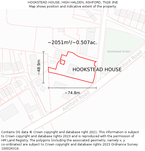 HOOKSTEAD HOUSE, HIGH HALDEN, ASHFORD, TN26 3NE: Plot and title map