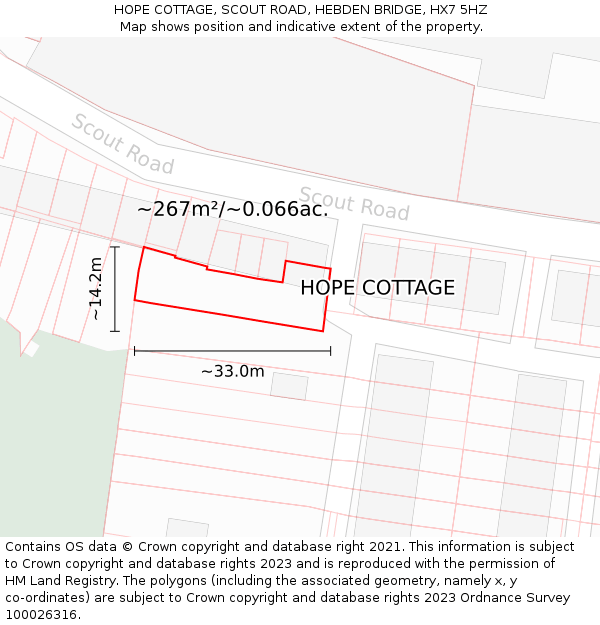 HOPE COTTAGE, SCOUT ROAD, HEBDEN BRIDGE, HX7 5HZ: Plot and title map