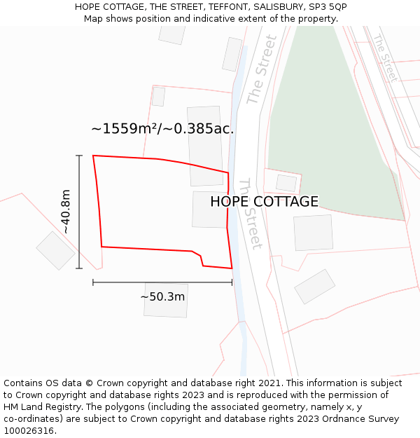 HOPE COTTAGE, THE STREET, TEFFONT, SALISBURY, SP3 5QP: Plot and title map