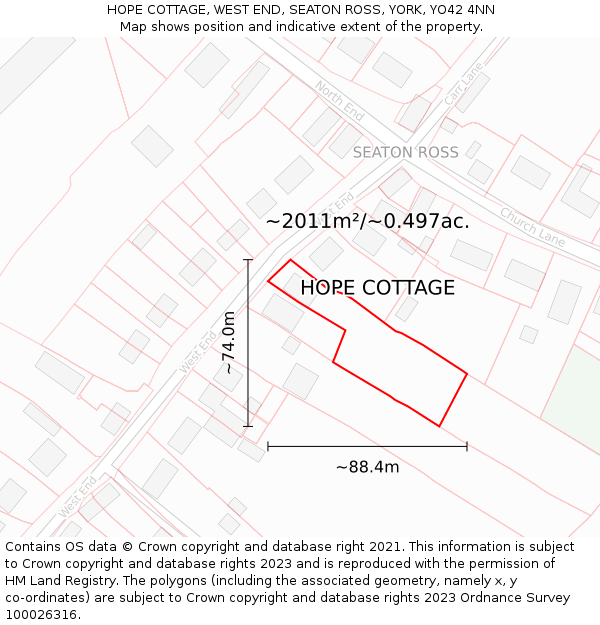 HOPE COTTAGE, WEST END, SEATON ROSS, YORK, YO42 4NN: Plot and title map