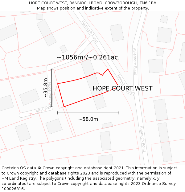 HOPE COURT WEST, RANNOCH ROAD, CROWBOROUGH, TN6 1RA: Plot and title map