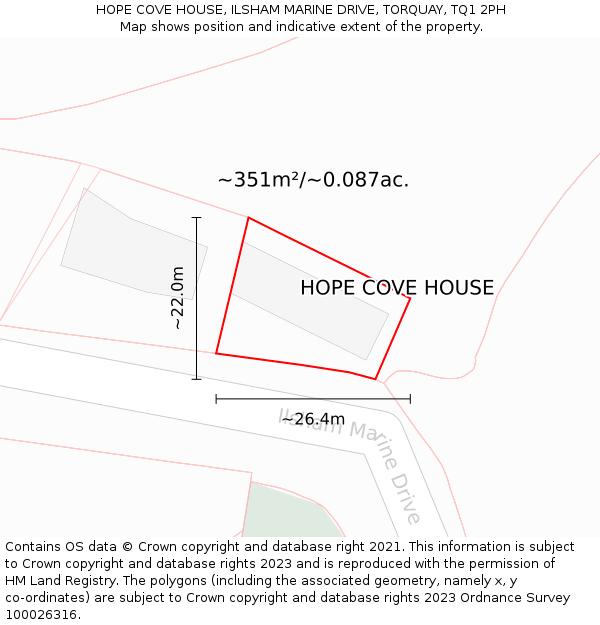 HOPE COVE HOUSE, ILSHAM MARINE DRIVE, TORQUAY, TQ1 2PH: Plot and title map