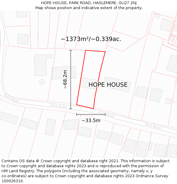 HOPE HOUSE, PARK ROAD, HASLEMERE, GU27 2NJ: Plot and title map