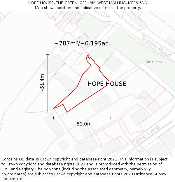 HOPE HOUSE, THE GREEN, OFFHAM, WEST MALLING, ME19 5NN: Plot and title map