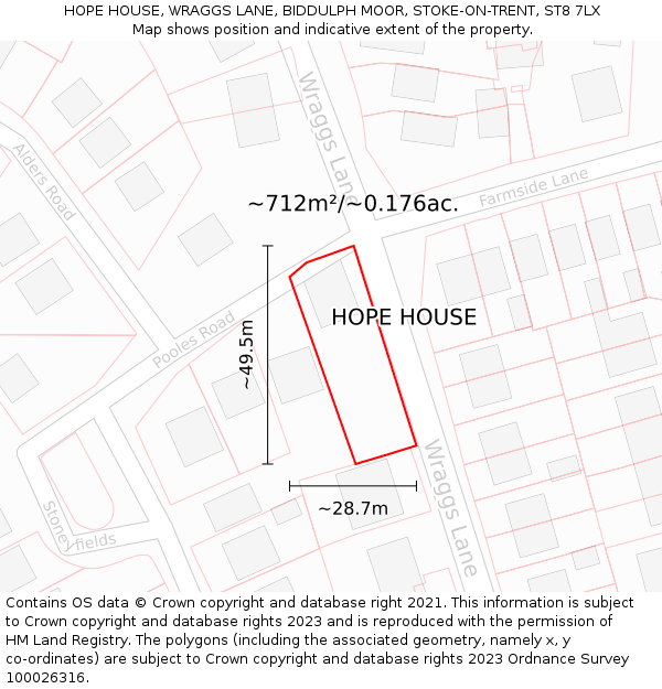 HOPE HOUSE, WRAGGS LANE, BIDDULPH MOOR, STOKE-ON-TRENT, ST8 7LX: Plot and title map