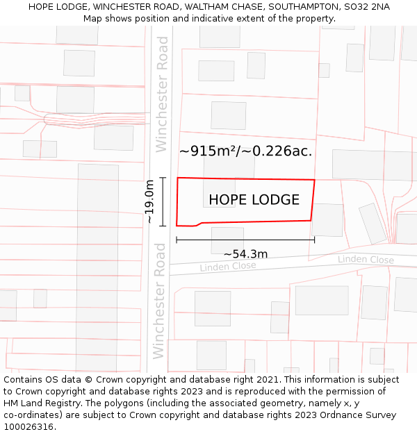 HOPE LODGE, WINCHESTER ROAD, WALTHAM CHASE, SOUTHAMPTON, SO32 2NA: Plot and title map