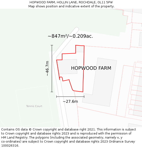 HOPWOOD FARM, HOLLIN LANE, ROCHDALE, OL11 5PW: Plot and title map