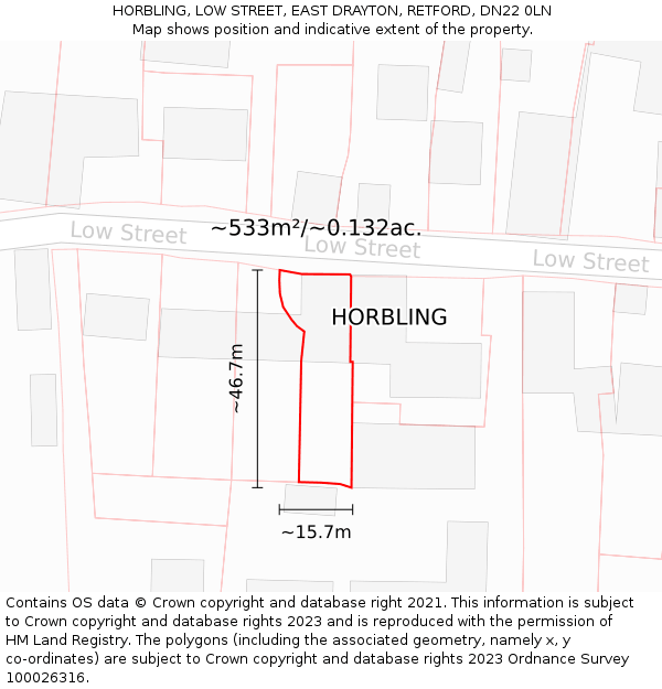 HORBLING, LOW STREET, EAST DRAYTON, RETFORD, DN22 0LN: Plot and title map