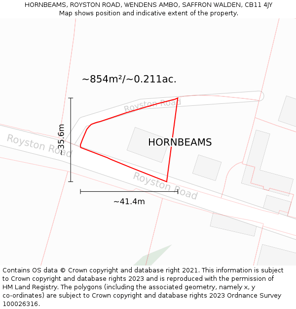 HORNBEAMS, ROYSTON ROAD, WENDENS AMBO, SAFFRON WALDEN, CB11 4JY: Plot and title map