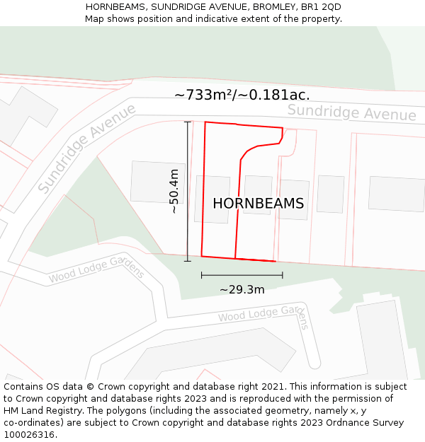 HORNBEAMS, SUNDRIDGE AVENUE, BROMLEY, BR1 2QD: Plot and title map