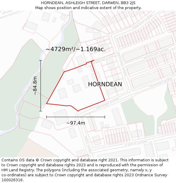HORNDEAN, ASHLEIGH STREET, DARWEN, BB3 2JS: Plot and title map