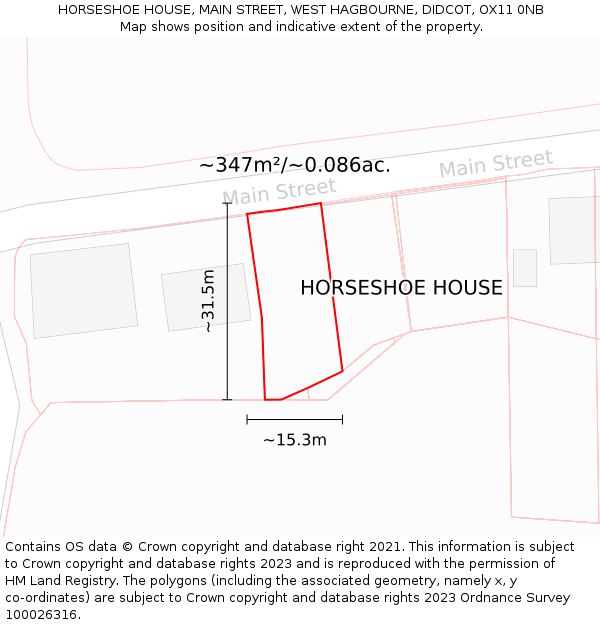 HORSESHOE HOUSE, MAIN STREET, WEST HAGBOURNE, DIDCOT, OX11 0NB: Plot and title map