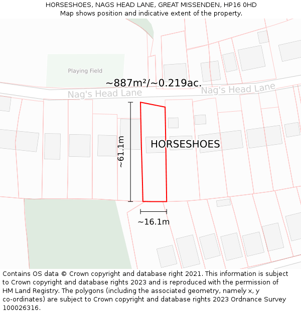 HORSESHOES, NAGS HEAD LANE, GREAT MISSENDEN, HP16 0HD: Plot and title map