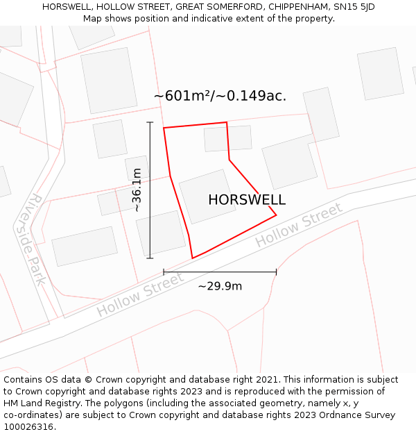 HORSWELL, HOLLOW STREET, GREAT SOMERFORD, CHIPPENHAM, SN15 5JD: Plot and title map