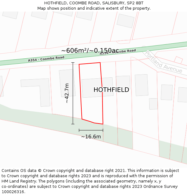 HOTHFIELD, COOMBE ROAD, SALISBURY, SP2 8BT: Plot and title map