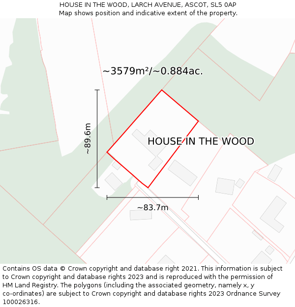 HOUSE IN THE WOOD, LARCH AVENUE, ASCOT, SL5 0AP: Plot and title map