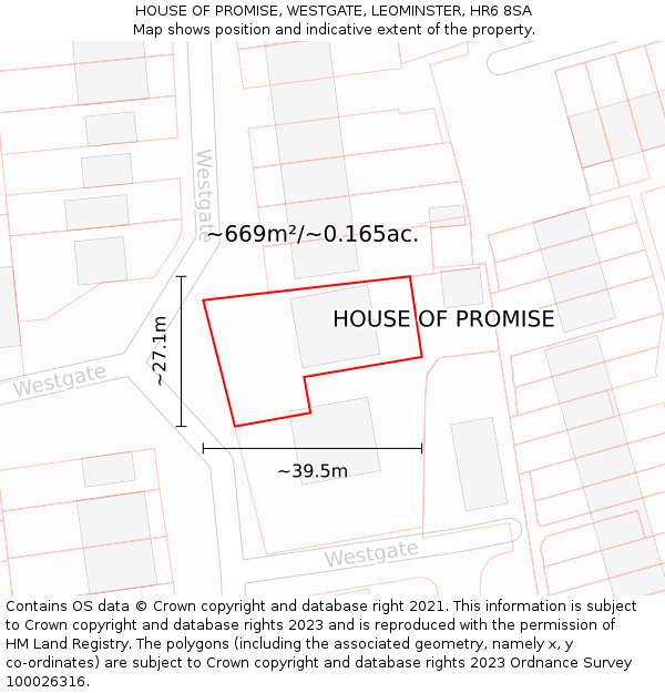HOUSE OF PROMISE, WESTGATE, LEOMINSTER, HR6 8SA: Plot and title map