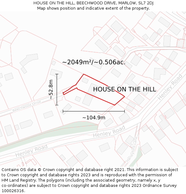 HOUSE ON THE HILL, BEECHWOOD DRIVE, MARLOW, SL7 2DJ: Plot and title map