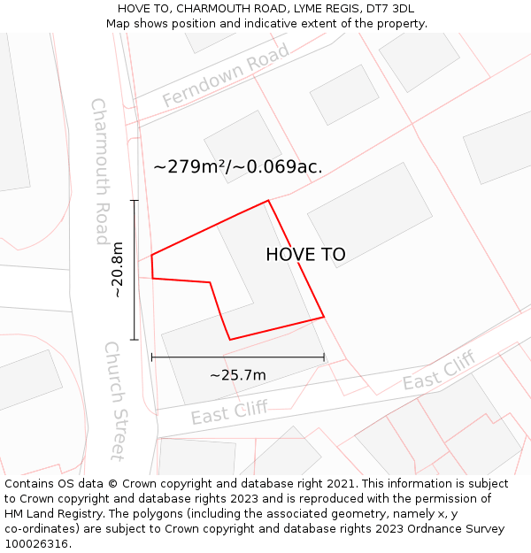 HOVE TO, CHARMOUTH ROAD, LYME REGIS, DT7 3DL: Plot and title map