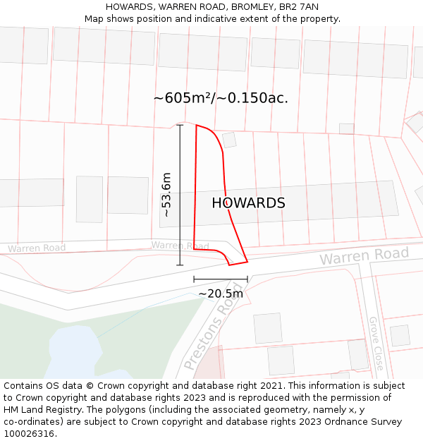 HOWARDS, WARREN ROAD, BROMLEY, BR2 7AN: Plot and title map