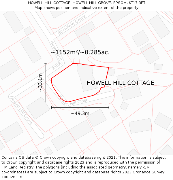 HOWELL HILL COTTAGE, HOWELL HILL GROVE, EPSOM, KT17 3ET: Plot and title map